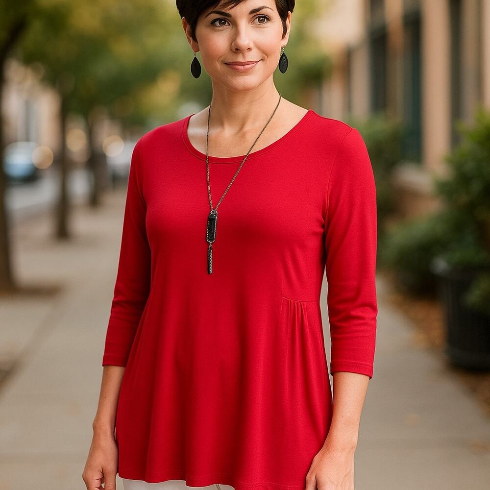 Comfy USA Red 3/4 Sleeve Tunic Long Length Lagenlook Size M